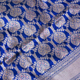 Royal Blue Banarasi Silk Saree With Gold Zari Paisley Jaal And Chevron Pallu