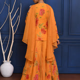 Deep Yellow Floral Tissue Peplum Set