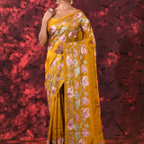 Golden Yellow Embroidered Silk Blend Saree