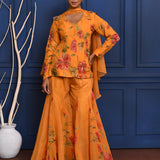 Deep Yellow Floral Tissue Peplum Set