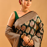 Emerald Green Meenakari Buta Banarasi Silk Saree