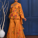 Deep Yellow Floral Tissue Peplum Set