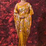 Golden Yellow Embroidered Silk Blend Saree