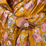 Golden Yellow Embroidered Silk Blend Saree