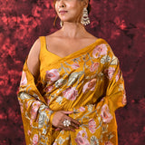 Golden Yellow Embroidered Silk Blend Saree