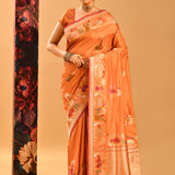 Tangerine Orange With Figurative Meenakari Butti Banarasi Silk Saree