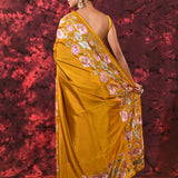 Golden Yellow Embroidered Silk Blend Saree