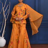 Deep Yellow Floral Tissue Peplum Set