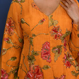 Deep Yellow Floral Tissue Peplum Set