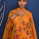 Deep Yellow Floral Tissue Peplum Set