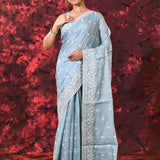 Baby Blue Floral Silk Blend Saree