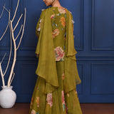 Deep Mehendi Green Floral Tissue Peplum Set