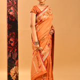 Tangerine Orange With Figurative Meenakari Butti Banarasi Silk Saree