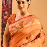 Tangerine Orange With Figurative Meenakari Butti Banarasi Silk Saree