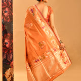 Tangerine Orange With Figurative Meenakari Butti Banarasi Silk Saree