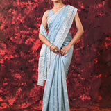 Baby Blue Floral Silk Blend Saree