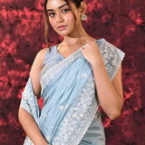Baby Blue Floral Silk Blend Saree