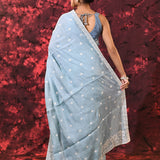 Baby Blue Floral Silk Blend Saree
