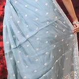 Baby Blue Floral Silk Blend Saree