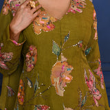 Deep Mehendi Green Floral Tissue Peplum Set