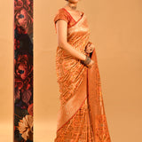 Sunset Orange Geometric Meenakari Banarasi Saree