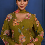 Deep Mehendi Green Floral Tissue Peplum Set