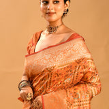 Sunset Orange Geometric Meenakari Banarasi Saree