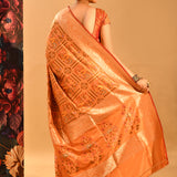 Sunset Orange Geometric Meenakari Banarasi Saree
