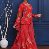 Deep Magenta Pink Floral Tissue Peplum Set