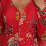 Deep Magenta Pink Floral Tissue Peplum Set