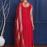 Crimson Red Crepe Anarkali Set