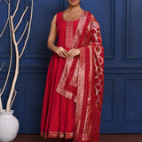 Crimson Red Crepe Anarkali Set