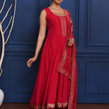 Crimson Red Crepe Anarkali Set