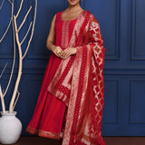 Crimson Red Crepe Anarkali Set