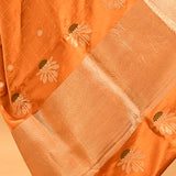 Rust Orange Banarasi Silk Saree With Checks And Butti