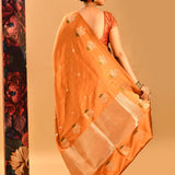 Rust Orange Banarasi Silk Saree With Checks And Butti