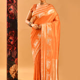 Sunset Orange Animal Motif Banarasi Saree