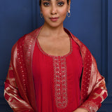 Crimson Red Crepe Anarkali Set
