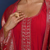 Crimson Red Crepe Anarkali Set