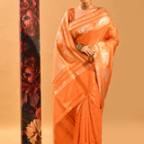 Sunset Orange Animal Motif Banarasi Saree