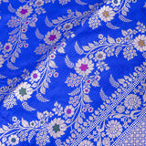 Royal Blue Banarasi Silk Saree With Gold Zari Floral Jaal And Dense Lattice Pallu