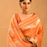 Sunset Orange Animal Motif Banarasi Saree