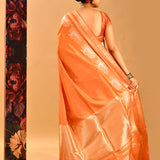 Sunset Orange Animal Motif Banarasi Saree