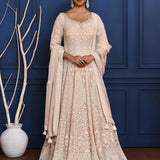Off-White Embroidered Georgette Anarkali Set
