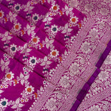 Magenta Banarasi Silk Saree With Silver Zari Floral Butti