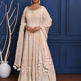 Off-White Embroidered Georgette Anarkali Set