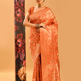 Sunset Orange Floral Jaal Banarasi Silk Saree