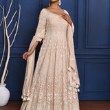 Off-White Embroidered Georgette Anarkali Set