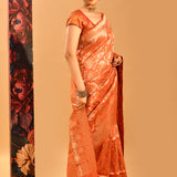 Sunset Orange Floral Jaal Banarasi Silk Saree