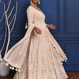 Off-White Embroidered Georgette Anarkali Set